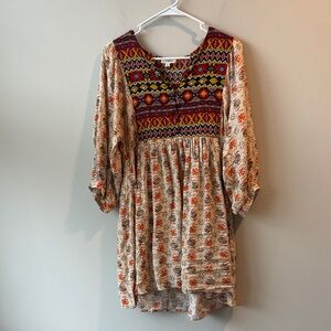 Umgee Bohemian Floral Tunic Dress with Colorful southwestern design Sz m